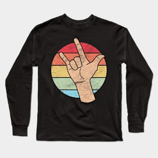 Deaf I Love You Sign Language Retro Groovy Deaf ASL Love Long Sleeve T-Shirt